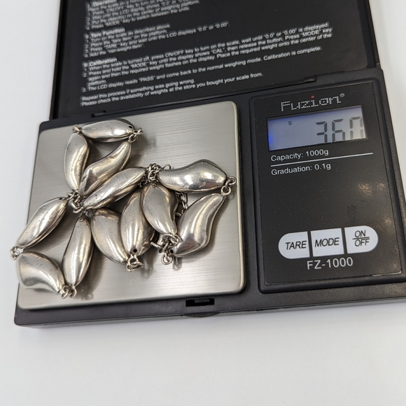 Bold Modernist Abstract Sterling Silver Puffed links Statement Necklace - Picture 9 of 10